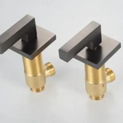 Widespread Bathroom Sink Mixer Faucet, 360 Swivel Brass 3 Hole 2 Handle Basin Tap Deck Mounted, Washroom Basin Vessel Water Tap with Hot and Cold Hose Black Chrome Golden White Grey