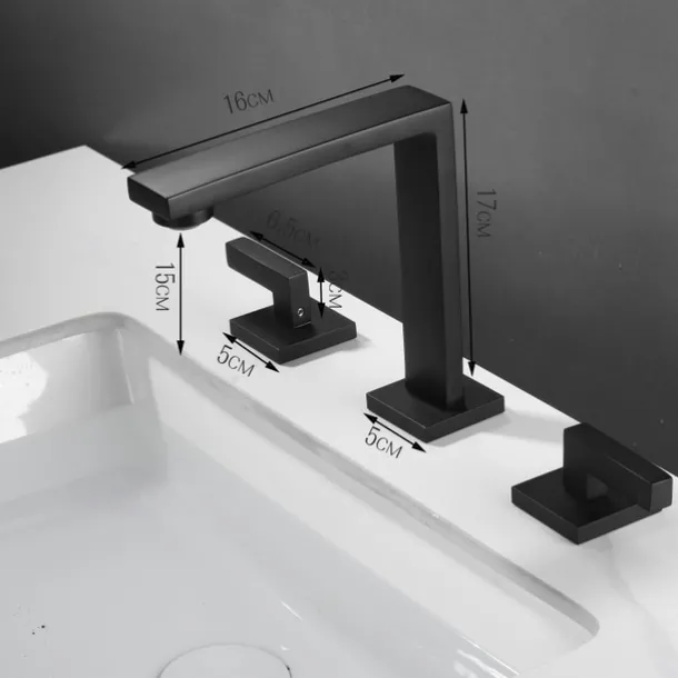 Widespread Bathroom Sink Mixer Faucet, 360 Swivel Brass 3 Hole 2 Handle Basin Tap Deck Mounted, Washroom Basin Vessel Water Tap with Hot and Cold Hose Black Chrome Golden White Grey