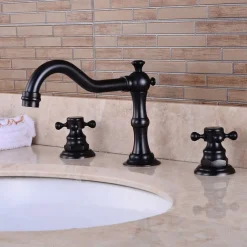 Widespread Bathroom Sink Faucet,Two Handle Three Holes, Brass ORB Bathroom Sink Faucet Contain with Supply Lines and Drain Plug and Hot/Cold Switch
