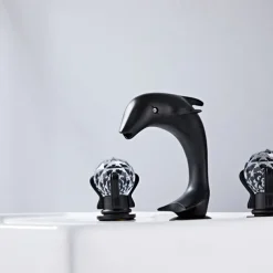 Widespread Bathroom Sink Mixer Faucet, 3 Holes 2 Handle Basin Tap, Retro Style Crystal Handle Brass Bathroom Sink Faucet Contain with Supply Lines and Hot Cold Water Hose Deck Mounted