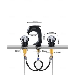 Widespread Bathroom Sink Mixer Faucet, 3 Holes 2 Handle Basin Tap, Retro Style Crystal Handle Brass Bathroom Sink Faucet Contain with Supply Lines and Hot Cold Water Hose Deck Mounted