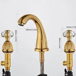 Widespread Bathroom Sink Mixer Faucet, 3 Holes 2 Handle Basin Tap, Retro Style Crystal Handle Brass Bathroom Sink Faucet Contain with Supply Lines and Hot Cold Water Hose Deck Mounted