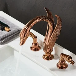 Widespread Bathroom Sink Mixer Faucet, 2 Handle 3 Holes Basin Taps Swan Noble Luxury Golden and Oil-rubbed Bronze Bath Taps