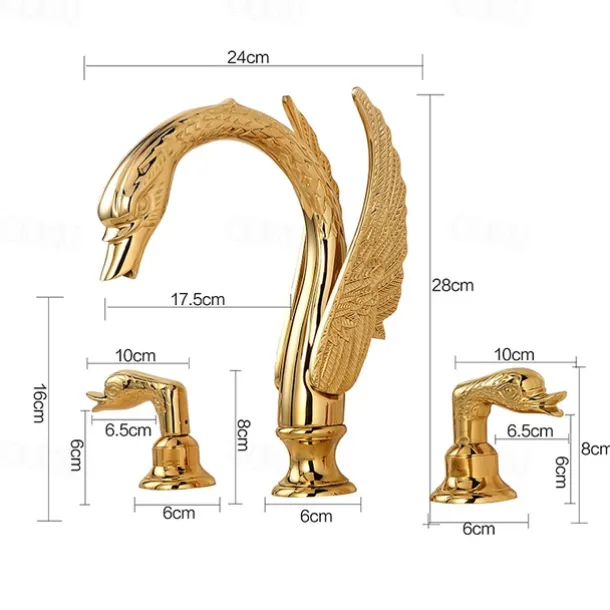 Widespread Bathroom Sink Mixer Faucet, 2 Handle 3 Holes Basin Taps Swan Noble Luxury Golden and Oil-rubbed Bronze Bath Taps