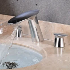 Widespread Bathroom Sink Faucet,Two Handle Three Holes Waterfall Electroplated Bath Taps
