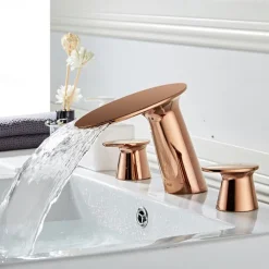 Widespread Bathroom Sink Faucet,Two Handle Three Holes Waterfall Electroplated Bath Taps