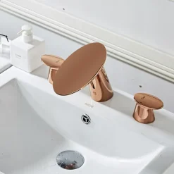 Widespread Bathroom Sink Faucet,Two Handle Three Holes Waterfall Electroplated Bath Taps