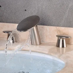 Widespread Bathroom Sink Faucet,Two Handle Three Holes Waterfall Electroplated Bath Taps