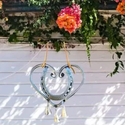 Wind Chimes Lucky Love Horseshoe , 3D Retro Double Sided Copper Wind Chimes, Love Wind Chimes Garden Window Decorations, Suitable for Valentine's Day Gifts, Bring Good Luck to Love