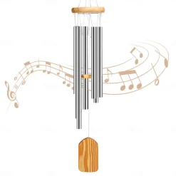 Wind Chimes with 6 Aluminum Tubes Wooden Wind Bell Memorial Wind Chimes Best Gift Chimes Decor for Garden Patio Outdoor Hanging Decor