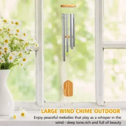 Wind Chimes with 6 Aluminum Tubes Wooden Wind Bell Memorial Wind Chimes Best Gift Chimes Decor for Garden Patio Outdoor Hanging Decor