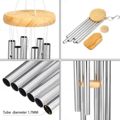 Wind Chimes with 6 Aluminum Tubes Wooden Wind Bell Memorial Wind Chimes Best Gift Chimes Decor for Garden Patio Outdoor Hanging Decor