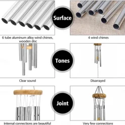 Wind Chimes with 6 Aluminum Tubes Wooden Wind Bell Memorial Wind Chimes Best Gift Chimes Decor for Garden Patio Outdoor Hanging Decor