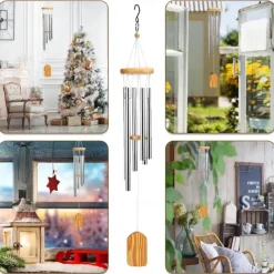 Wind Chimes with 6 Aluminum Tubes Wooden Wind Bell Memorial Wind Chimes Best Gift Chimes Decor for Garden Patio Outdoor Hanging Decor