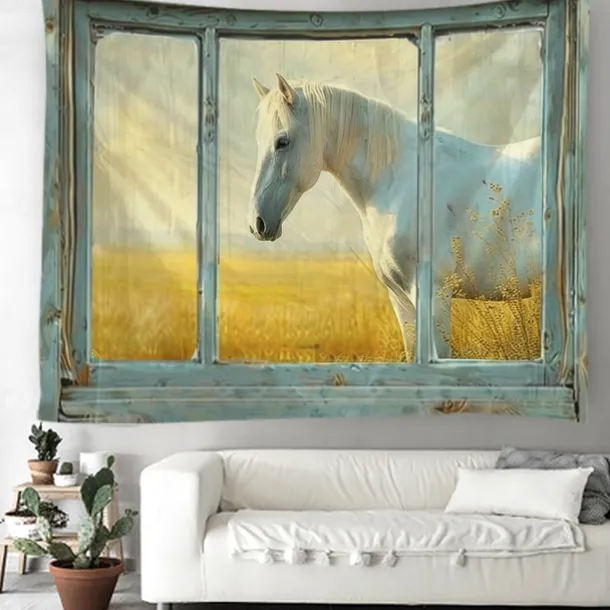 Window Animals Bear Hanging Tapestry Wall Art Large Tapestry Mural Decor Photograph Backdrop Blanket Curtain Home Bedroom Living Room Decoration