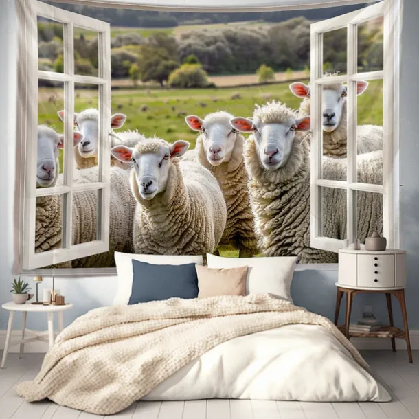 Window Animals Bear Hanging Tapestry Wall Art Large Tapestry Mural Decor Photograph Backdrop Blanket Curtain Home Bedroom Living Room Decoration