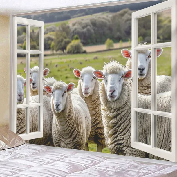 Window Animals Bear Hanging Tapestry Wall Art Large Tapestry Mural Decor Photograph Backdrop Blanket Curtain Home Bedroom Living Room Decoration