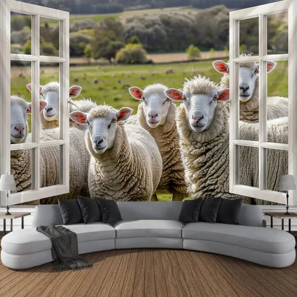 Window Animals Bear Hanging Tapestry Wall Art Large Tapestry Mural Decor Photograph Backdrop Blanket Curtain Home Bedroom Living Room Decoration