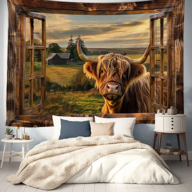 Window Animals Bear Hanging Tapestry Wall Art Large Tapestry Mural Decor Photograph Backdrop Blanket Curtain Home Bedroom Living Room Decoration