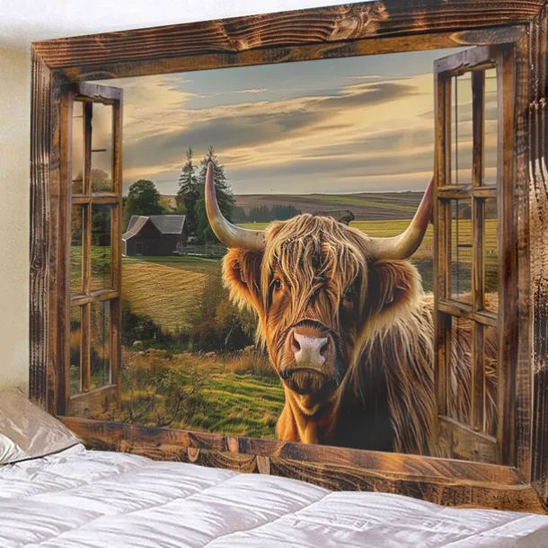 Window Animals Bear Hanging Tapestry Wall Art Large Tapestry Mural Decor Photograph Backdrop Blanket Curtain Home Bedroom Living Room Decoration