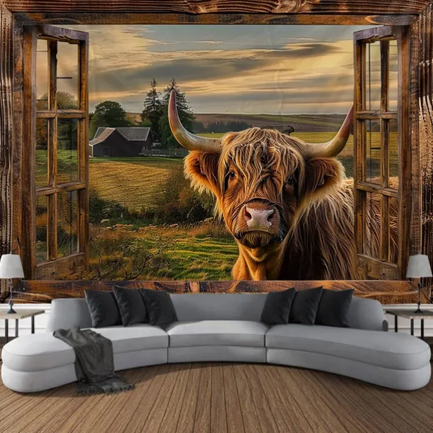 Window Animals Bear Hanging Tapestry Wall Art Large Tapestry Mural Decor Photograph Backdrop Blanket Curtain Home Bedroom Living Room Decoration