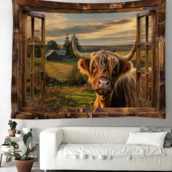 Window Animals Bear Hanging Tapestry Wall Art Large Tapestry Mural Decor Photograph Backdrop Blanket Curtain Home Bedroom Living Room Decoration