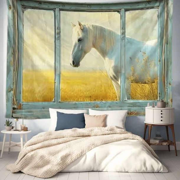 Window Animals Bear Hanging Tapestry Wall Art Large Tapestry Mural Decor Photograph Backdrop Blanket Curtain Home Bedroom Living Room Decoration