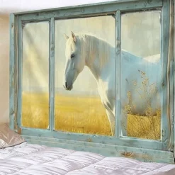 Window Animals Bear Hanging Tapestry Wall Art Large Tapestry Mural Decor Photograph Backdrop Blanket Curtain Home Bedroom Living Room Decoration