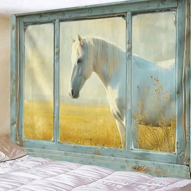 Window Animals Bear Hanging Tapestry Wall Art Large Tapestry Mural Decor Photograph Backdrop Blanket Curtain Home Bedroom Living Room Decoration