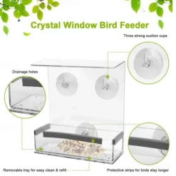 Window Bird Feeder with Strong Suction Cups - Clear Acrylic Bird Feeder for Outdoor Viewing, Large Capacity, Easy to Clean, Gift for Bird Lovers and Cat Owners
