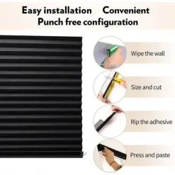 Window Blinds Self-Adhesive Quick Fix Pleated Shades for Bathroom Room