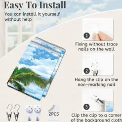 Window Landscape Wall Tapestry Art Decor Blanket Curtain Picnic Tablecloth Hanging Home Bedroom Living Room Dorm Decoration Polyester Sea Ocean Beach Palm