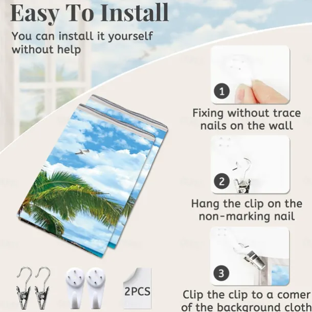 Window Landscape Wall Tapestry Art Decor Blanket Curtain Picnic Tablecloth Hanging Home Bedroom Living Room Dorm Decoration Polyester Sea Ocean Beach Palm