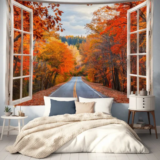 Window Landscape Wall Tapestry Art Decor Blanket Curtain Picnic Tablecloth Hanging Home Bedroom Living Room Dorm Decoration Polyester Forest