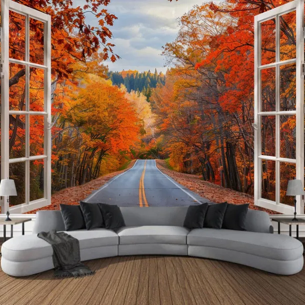 Window Landscape Wall Tapestry Art Decor Blanket Curtain Picnic Tablecloth Hanging Home Bedroom Living Room Dorm Decoration Polyester Forest