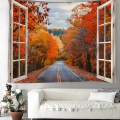 Window Landscape Wall Tapestry Art Decor Blanket Curtain Picnic Tablecloth Hanging Home Bedroom Living Room Dorm Decoration Polyester Forest