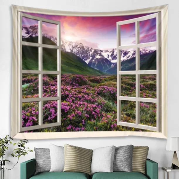 Window Landscape Wall Tapestry Art Decor Blanket Curtain Picnic Tablecloth Hanging Home Bedroom Living Room Dorm Decoration Polyester Forest