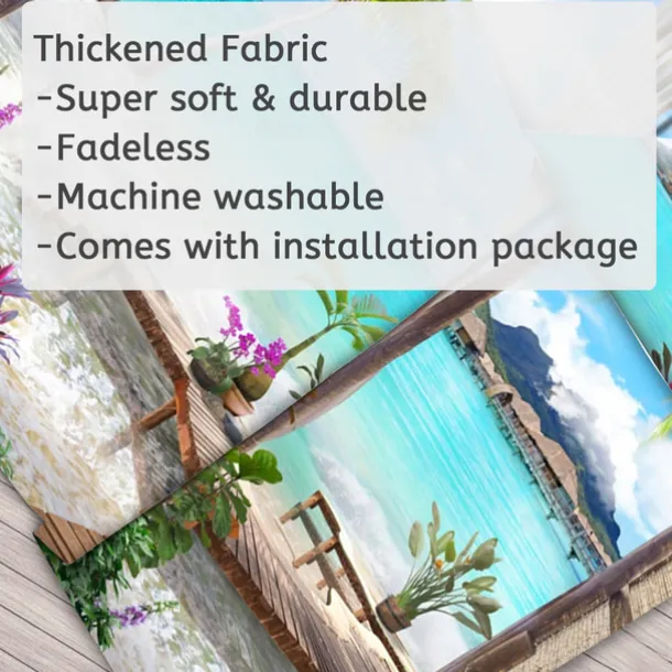 Window Landscape Wall Tapestry Art Decor Blanket Curtain Hanging Home Bedroom Living Room Decoration Coconut Tree Sea Ocean Beach