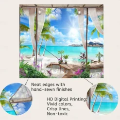 Window Landscape Wall Tapestry Art Decor Blanket Curtain Hanging Home Bedroom Living Room Decoration Coconut Tree Sea Ocean Beach