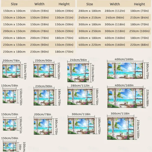 Window Landscape Wall Tapestry Art Decor Blanket Curtain Hanging Home Bedroom Living Room Decoration Coconut Tree Sea Ocean Beach