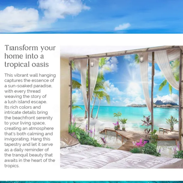 Window Landscape Wall Tapestry Art Decor Blanket Curtain Hanging Home Bedroom Living Room Decoration Coconut Tree Sea Ocean Beach
