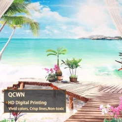 Window Landscape Wall Tapestry Art Decor Blanket Curtain Hanging Home Bedroom Living Room Decoration Coconut Tree Sea Ocean Beach