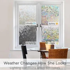 Window Privacy Film, Rainbow Window Film, Removable Stained Glass Sticker, Heat Control Window Cling for Decor, Silver