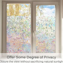 Window Privacy Film, Rainbow Window Film, Removable Stained Glass Sticker, Heat Control Window Cling for Decor, Silver