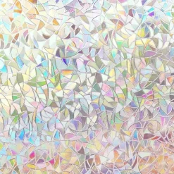 Window Privacy Film, Rainbow Window Film, Removable Stained Glass Sticker, Heat Control Window Cling for Decor, Silver