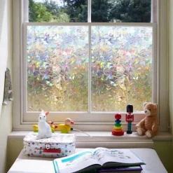 Window Privacy Film, Rainbow Window Film, Removable Stained Glass Sticker, Heat Control Window Cling for Decor, Silver