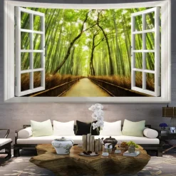 Window Scenery Hanging Tapestry Wall Art Large Tapestry Mural Decor Photograph Backdrop Blanket Curtain Home Bedroom Living Room Decoration