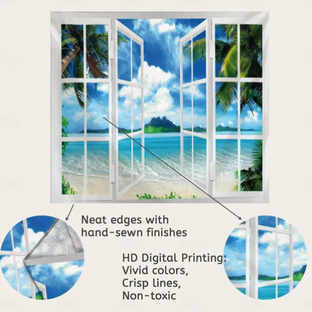 Window Scenery Hanging Tapestry Wall Art Large Tapestry Mural Decor Photograph Backdrop Blanket Curtain Home Bedroom Living Room Decoration