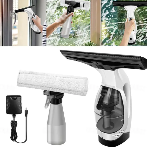 Window Vacuum, Cordless Window Cleaner, Rechargeable Condensation Vacuum Cleaner with Spray/Cleans/Suctions Water for Windows, Tiles, Glass, Mirrors, and Countertops