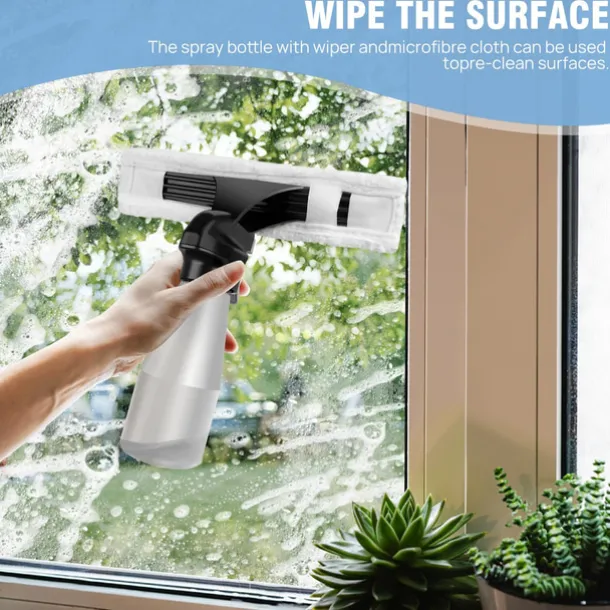 Window Vacuum, Cordless Window Cleaner, Rechargeable Condensation Vacuum Cleaner with Spray/Cleans/Suctions Water for Windows, Tiles, Glass, Mirrors, and Countertops